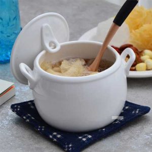 Ceramic tableware with pure white stew soup bowl cover water in bird s nest soup Seminal